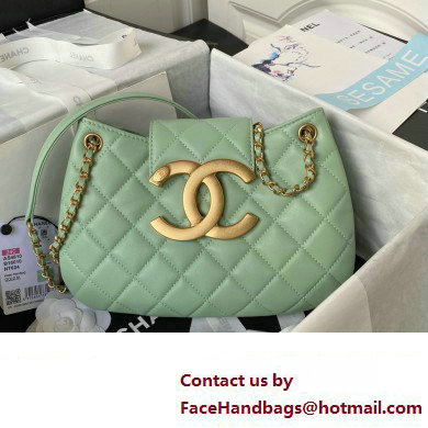 Chanel Lambskin  &  Gold-Tone Metal large Messenger Bag AS4610 mint green 2024